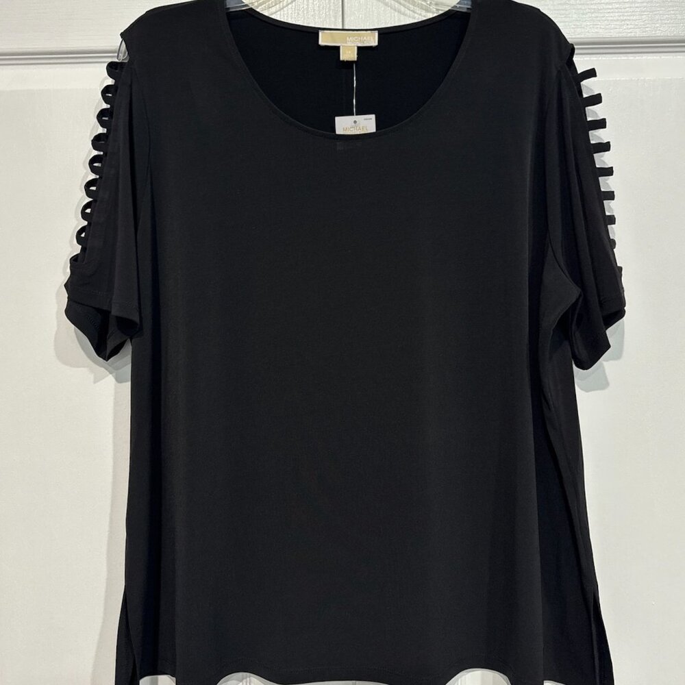 NWT Michael Kors Black Lattice Sleeve Plus Size Top - 3X.